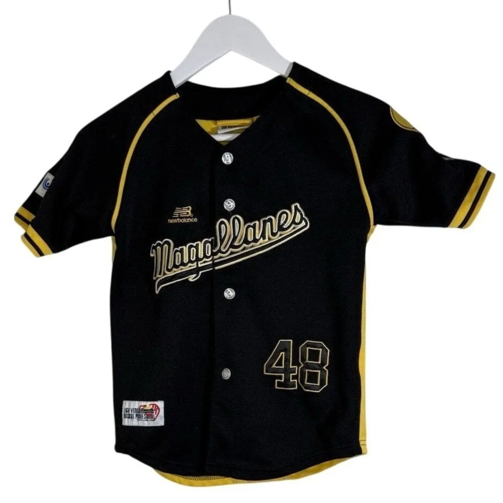 Navegantes del Magallanes Kids Baseball Jersey Size 8 Black Yellow Button Up